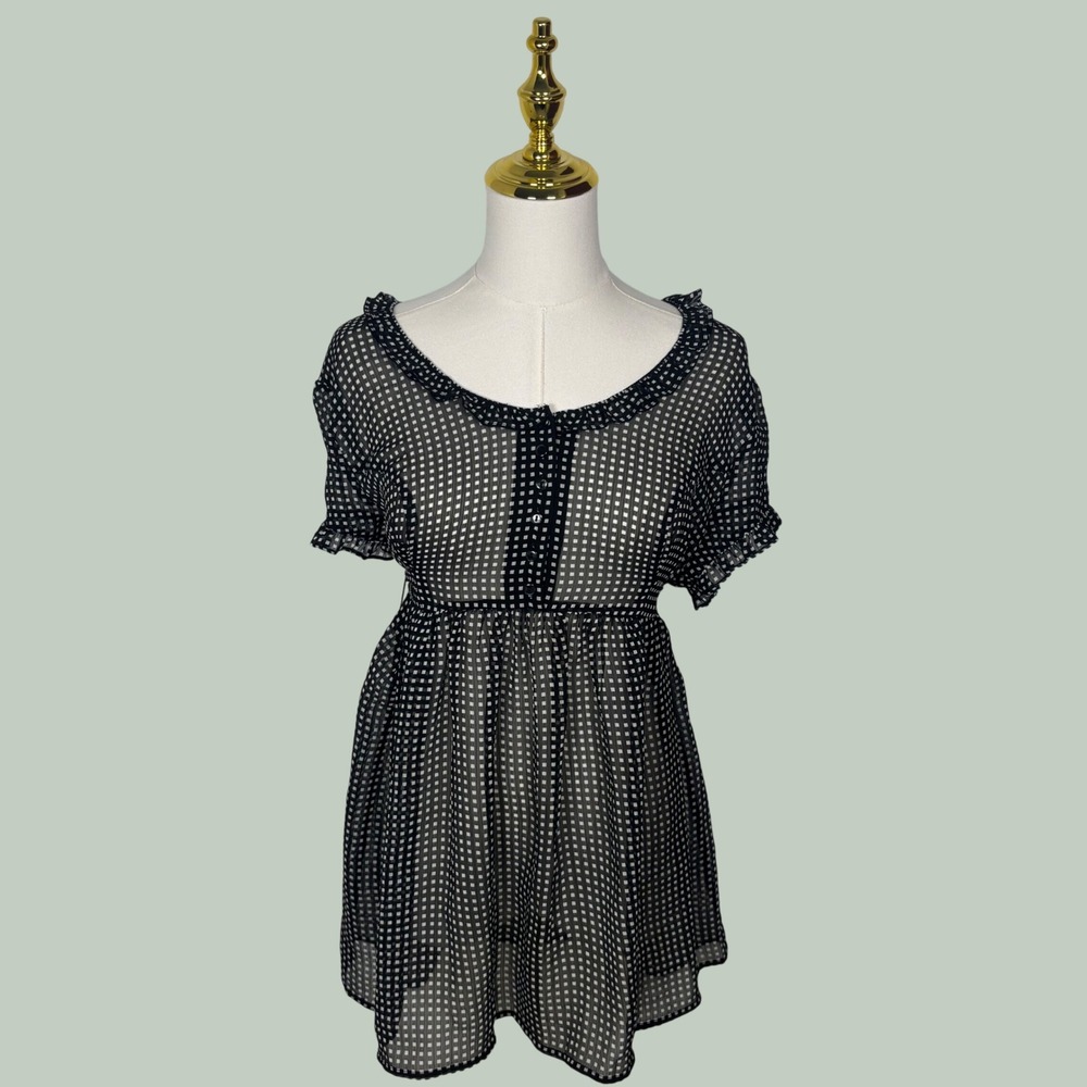 vintage black white ruffle gingham babydoll Y2K cottage coquette country whimsy